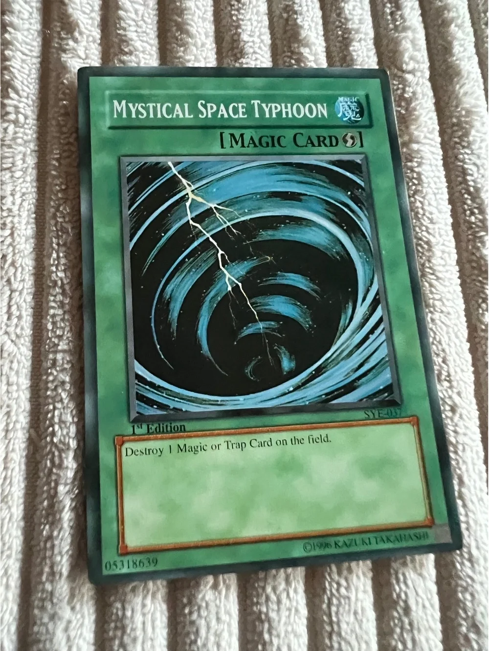 Vintage mystical space typhoon, first edition ultra rare SYE-037 Yu-Gi-Oh card